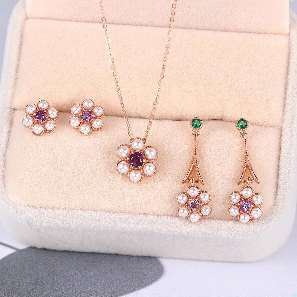 Pearl Flower Jewelry Set in Rose Gold